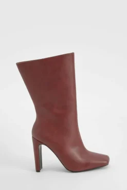 Heeled Boots|All Boots*boohoo Wide Fit Square Toe Heeled Boots cherry