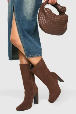 All Boots|Boots*boohoo Wide Fit Square Toe Heeled Boots brown