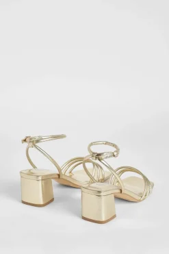 Heels*boohoo Wide Fit Square Toe Triple Strap Low Block Heel Sandals gold