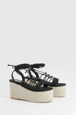Wedges|Heels*boohoo Wide Fit Strappy Caged Chunky Wedges black