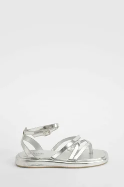 Sandals*boohoo Wide Fit Strappy Chunky Sandals silver