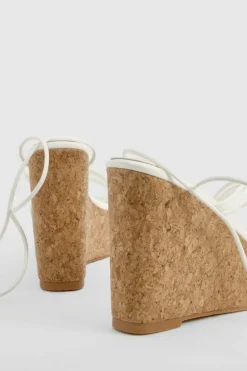 Wedges|Heels*boohoo Wide Fit Strappy Lace Up Cork Wedges white