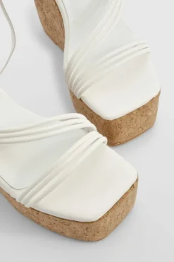 Wedges|Heels*boohoo Wide Fit Strappy Lace Up Cork Wedges white