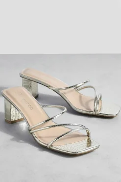 Heels*boohoo Wide Fit Strappy Low Block Heel Mule gold