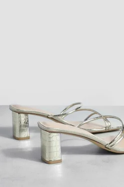 Heels*boohoo Wide Fit Strappy Low Block Heel Mule gold