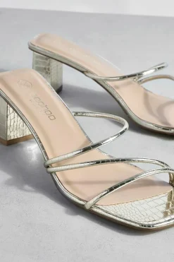 Heels*boohoo Wide Fit Strappy Low Block Heel Mule gold