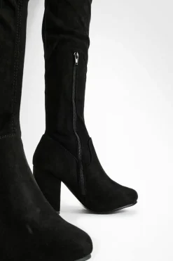 Heels|Over The Knee Boots*boohoo Wide Fit Stretch Block Heel Over The Knee Boots black
