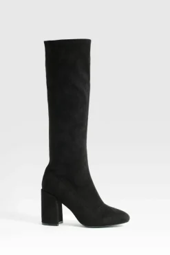 Knee High Boots|All Boots*boohoo Wide Fit Stretch Knee High Boots black