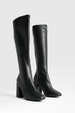 Over The Knee Boots|Knee High Boots*boohoo Wide Fit Stretch Knee High Boots black