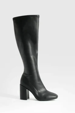 Over The Knee Boots|Knee High Boots*boohoo Wide Fit Stretch Knee High Boots black