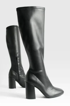 Over The Knee Boots|Knee High Boots*boohoo Wide Fit Stretch Knee High Boots black