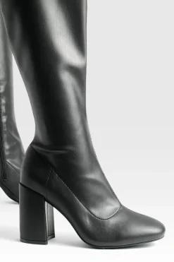 Over The Knee Boots|Knee High Boots*boohoo Wide Fit Stretch Knee High Boots black