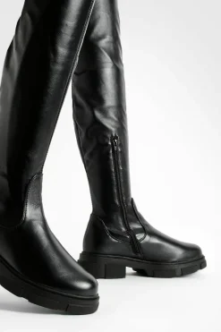 Over The Knee Boots|Knee High Boots*boohoo Wide Fit Stretch Pu Knee High Boots black