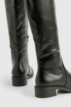 Over The Knee Boots|Knee High Boots*boohoo Wide Fit Tab Detail Knee High Boot black
