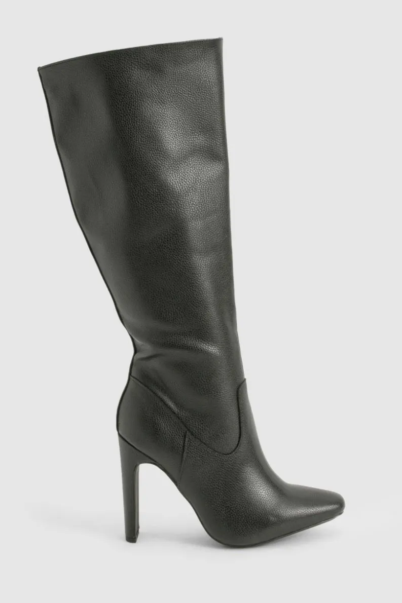 Over The Knee Boots|Knee High Boots*boohoo Wide Fit Textured Knee High Boots black