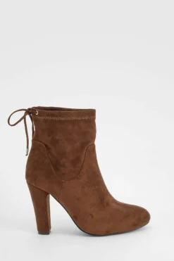 Heels|Heeled Boots*boohoo Wide Fit Tie Back Block Heel Sock Boots chocolate