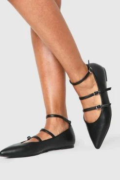 Ballet Flats|Flats*boohoo Wide Fit Triple Strap Ballet Flats black
