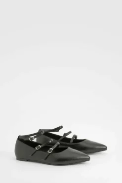 Ballet Flats|Flats*boohoo Wide Fit Triple Strap Ballet Flats black
