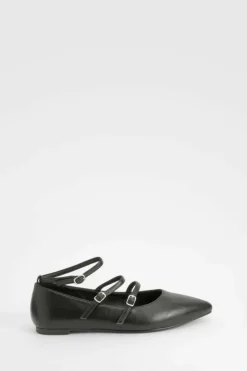 Ballet Flats|Flats*boohoo Wide Fit Triple Strap Ballet Flats black