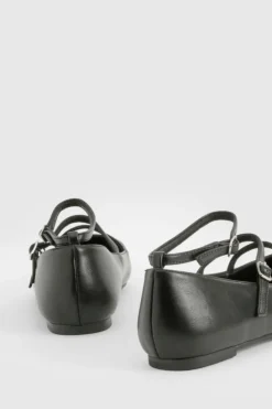 Ballet Flats|Flats*boohoo Wide Fit Triple Strap Ballet Flats black