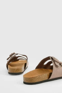 Sandals*boohoo Wide Fit Triple Strap Footbed Sliders taupe