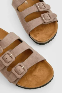 Sandals*boohoo Wide Fit Triple Strap Footbed Sliders taupe