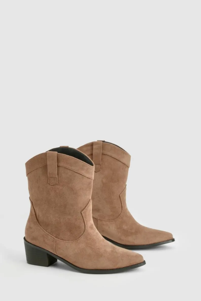 Cowboy Boots|Ankle Boots*boohoo Wide Fit Vintage Look Stitch Detail Ankle Western Boots brown