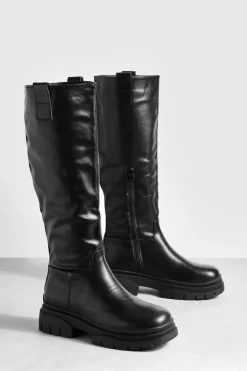 Over The Knee Boots|Knee High Boots*boohoo Wide Fit Wave Sole Knee High Boots black