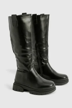 Over The Knee Boots|Knee High Boots*boohoo Wide Fit Wave Sole Knee High Boots black