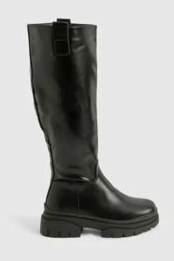 Over The Knee Boots|Knee High Boots*boohoo Wide Fit Wave Sole Knee High Boots black