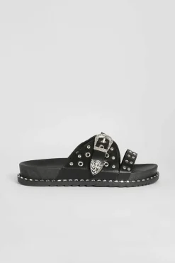 Sandals*boohoo Wide Fit Western Buckle Slider black