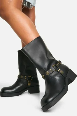 Cowboy Boots|All Boots*boohoo Wide Fit Western Style Buckle Detail Boots black