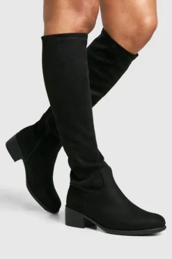 Over The Knee Boots|Knee High Boots*boohoo Wide Fit Wider Calf Flat Knee High Boots black