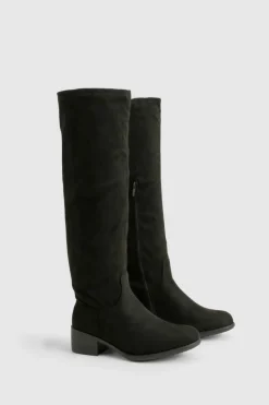 Over The Knee Boots|Knee High Boots*boohoo Wide Fit Wider Calf Flat Knee High Boots black