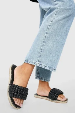 Sandals*boohoo Wide Fit Woven Espadrille Slider black