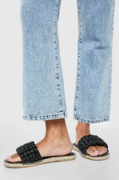 Sandals*boohoo Wide Fit Woven Espadrille Slider black
