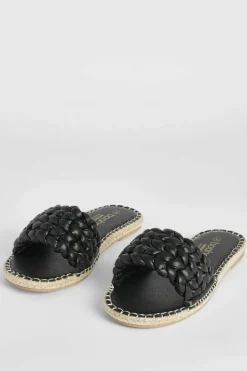 Sandals*boohoo Wide Fit Woven Espadrille Slider black