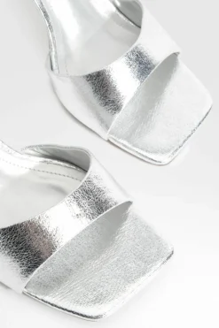 Heels*boohoo Wide Fit Wrap Around Metallic 2 Part Heels silver
