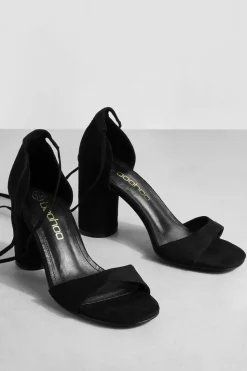 Heels*boohoo Wide Fit Wrap Up Block Heels black