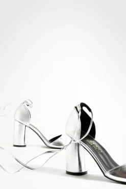 Heels*boohoo Wide Fit Wrap Up Block Heels silver