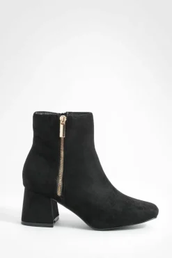 Heels|Heeled Boots*boohoo Wide Fit Zip Detail Block Heel Ankle Boots black