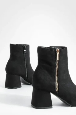 Heels|Heeled Boots*boohoo Wide Fit Zip Detail Block Heel Ankle Boots black