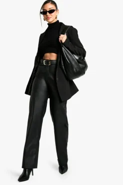 Up To 80% Off Winter Warmers|Bottoms*boohoo Wide Leg Leather Look Trousers black