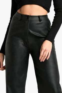 Up To 80% Off Winter Warmers|Bottoms*boohoo Wide Leg Leather Look Trousers black