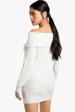 Mini Dresses|Jumper Dresses*boohoo Wide Rib Bardot Neckline Mini Jumper Dress grey