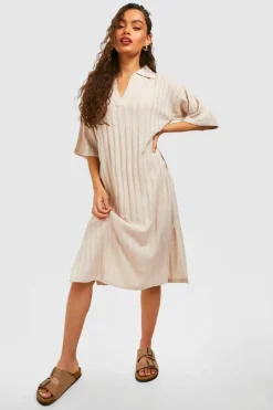 Jumper Dresses|Jumper Dresses*boohoo Wide Rib Collared Knitted Dress stone