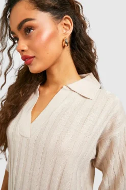 Jumper Dresses|Jumper Dresses*boohoo Wide Rib Collared Knitted Dress stone