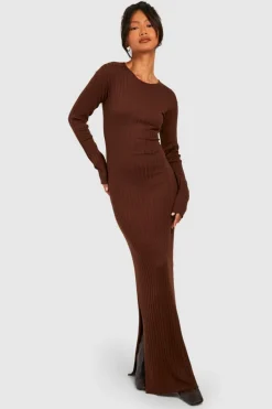Jumper Dresses|Jumper Dresses*boohoo Wide Rib Crew Neck Knitted Maxi Dress brown