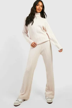 Knitted Co-Ords|Knitwear*boohoo Wide Rib Roll Neck & Trouser Knitted Co-ord stone