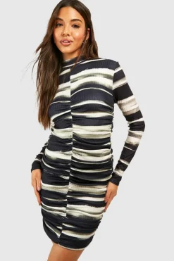 Bodycon Dresses*boohoo Wide Rib Tie Dye High Neck Bodycon Dress black
